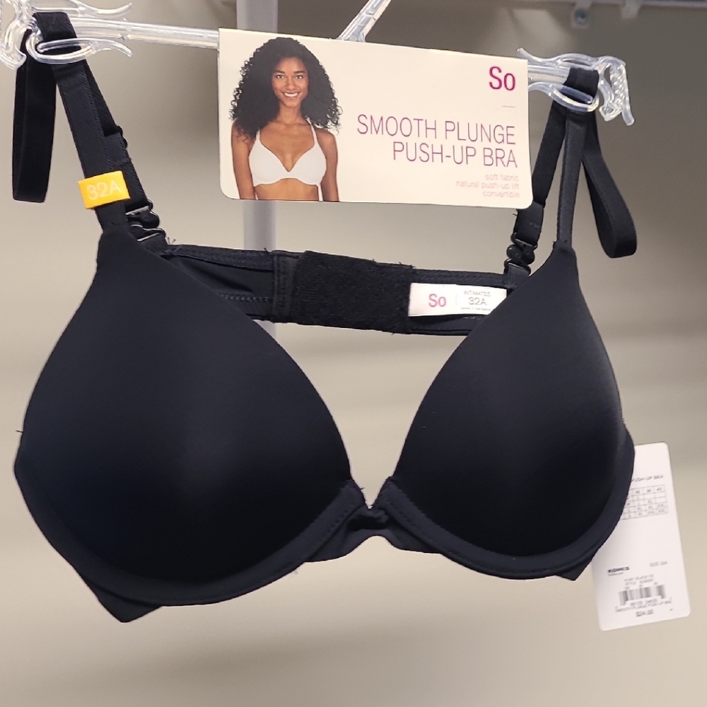 SO Women's Black Plunge Push-Up Bra 32A